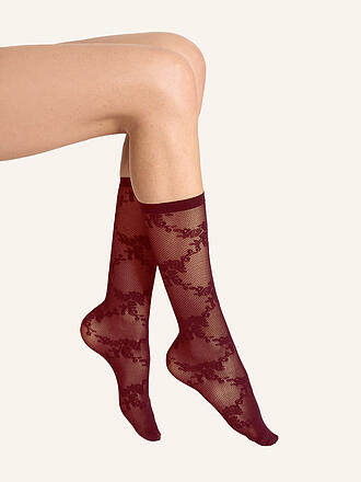 WOLFORD | Calcetines finos FLORAL LACE burdeos