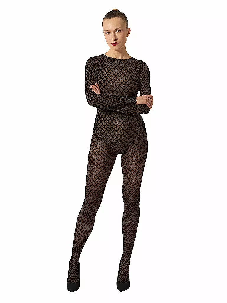 WOLFORD | Medias de moda VELVET NET ILLUSION Black/Black | Negro