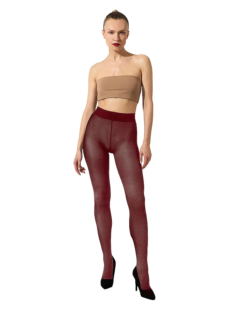 WOLFORD | Modestrumpfhose COTTON DOT midnight | Rojo oscuro
