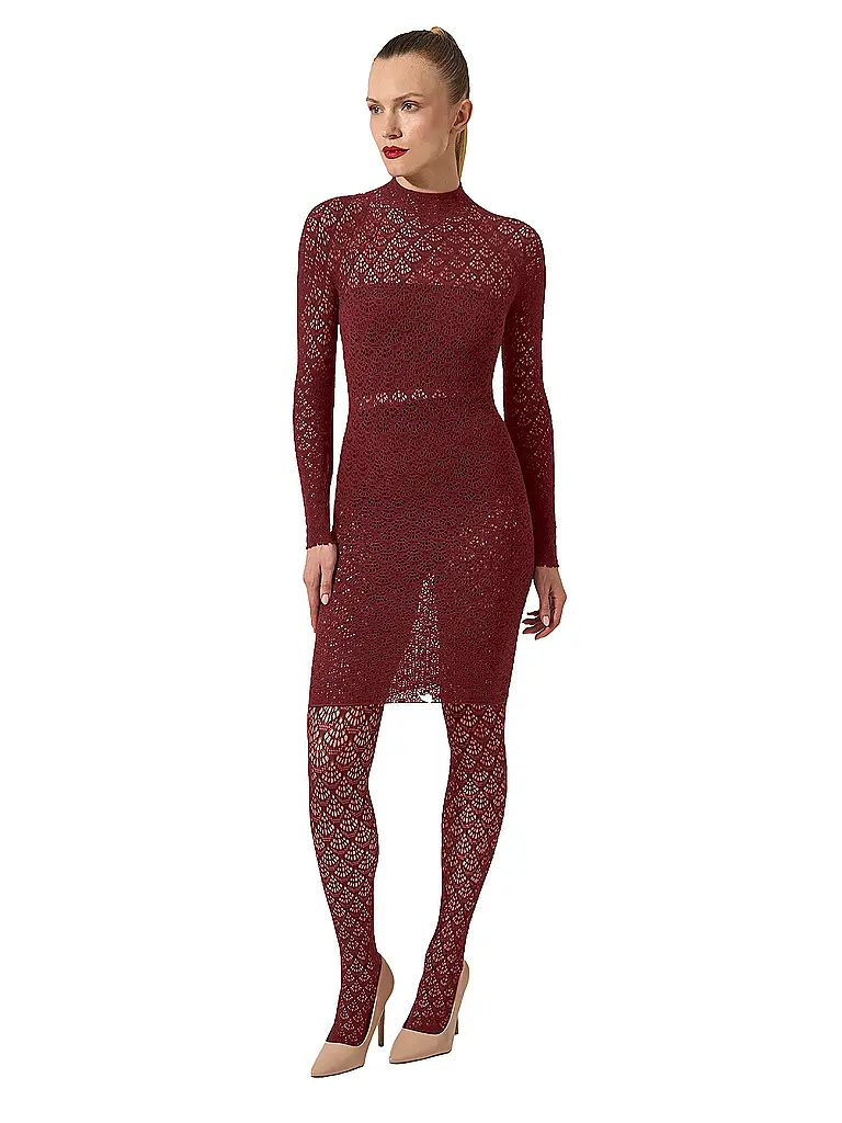 WOLFORD | Modestrumpfhose MERMAID NET Midnight Red  | Rojo oscuro
