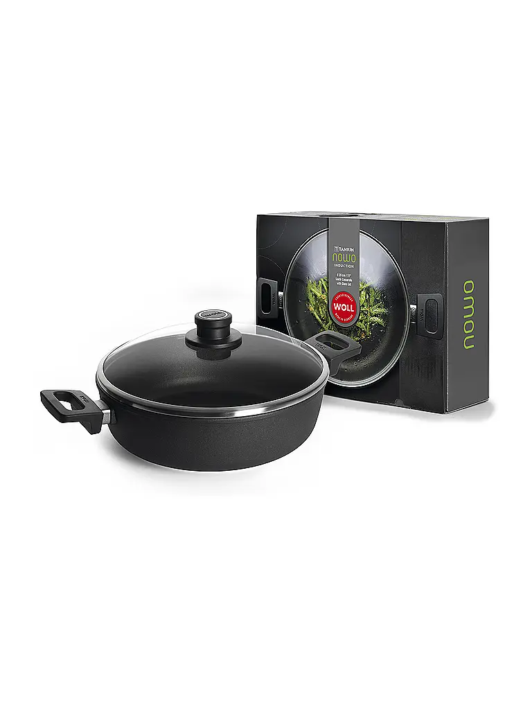 WOLL | Cacerola redonda NOWO de 28 cm con tapa de cristal antiadherente | Negro