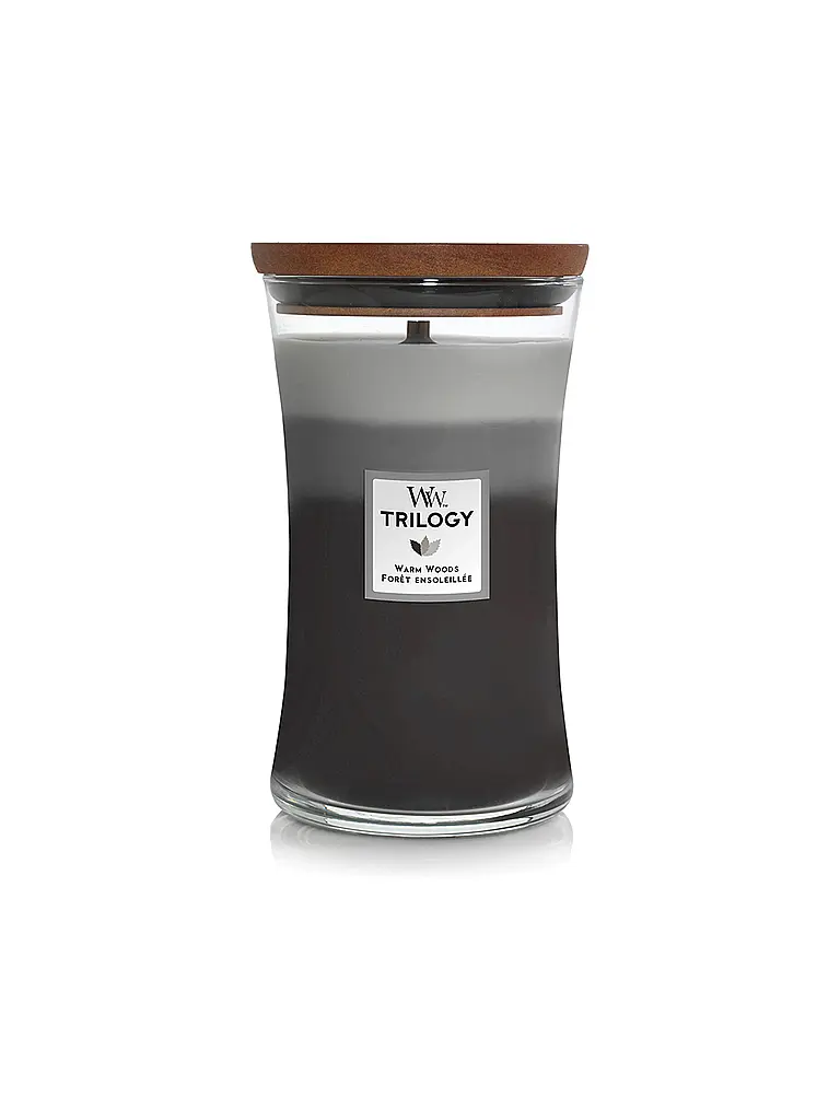 WOODWICK | Vela de reloj de arena con mecha crepitante de 454 g Triology Warm Woods | Gris