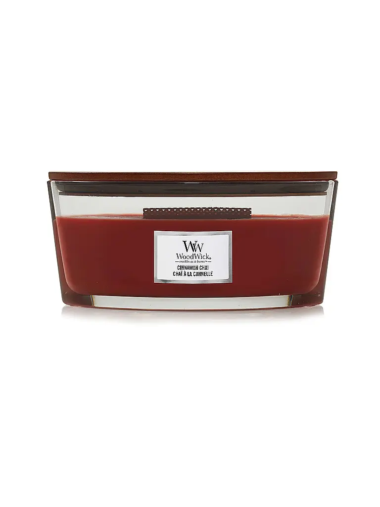 WOODWICK | Vela Elíptica con Mecha Crepitante 454g Cinnemon Chai | Rojo oscuro