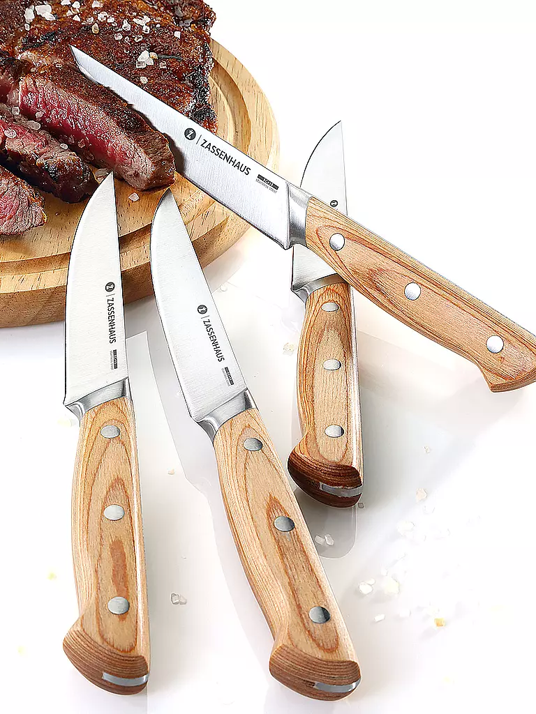 ZASSENHAUS | Juego de 4 cuchillos para carne de madera de pakka | Marrón
