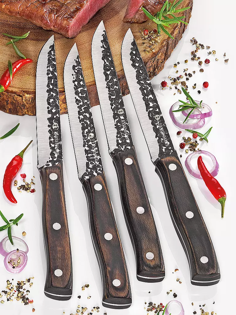 ZASSENHAUS | Juego de cuchillos para carne de 4 piezas HUNTER Pakkaholz | Marrón