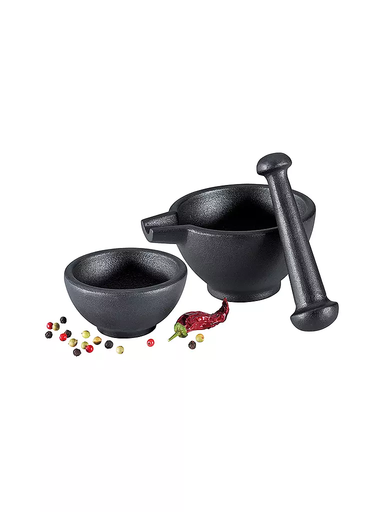 ZASSENHAUS | Juego de mortero de 3 piezas de hierro fundido | Negro